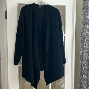 Ann Taylor Cashmere Drape Waterfall Open Front Cardigan in Black.